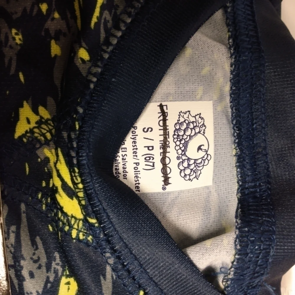 Boys Fruit of the Loom Thermal Set, sz 6/7, Navy pant, Navy,yellow print top,NEW
